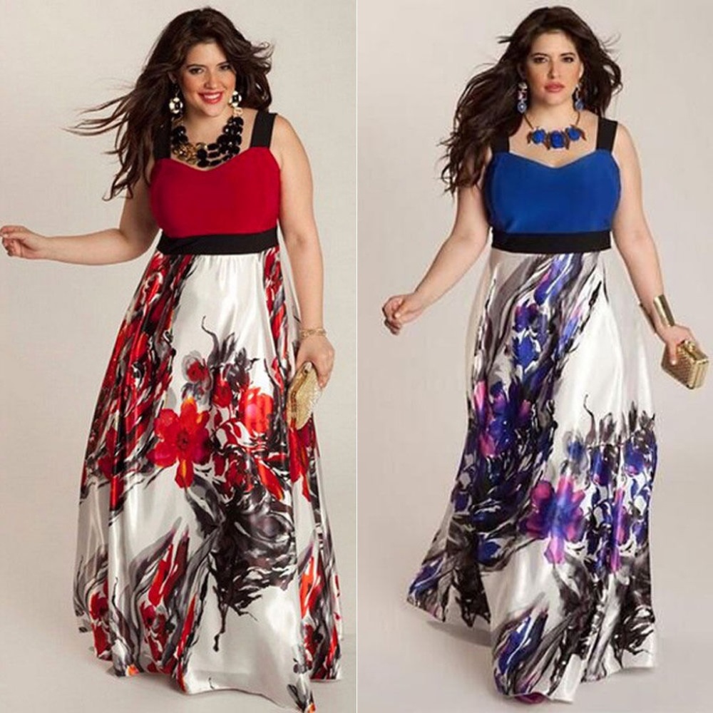 Women-Plus-Size-Sleeveless-Floral-Long-Maxi-Dress